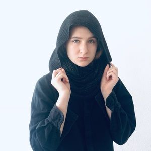 Free People Black Hooded Scarf